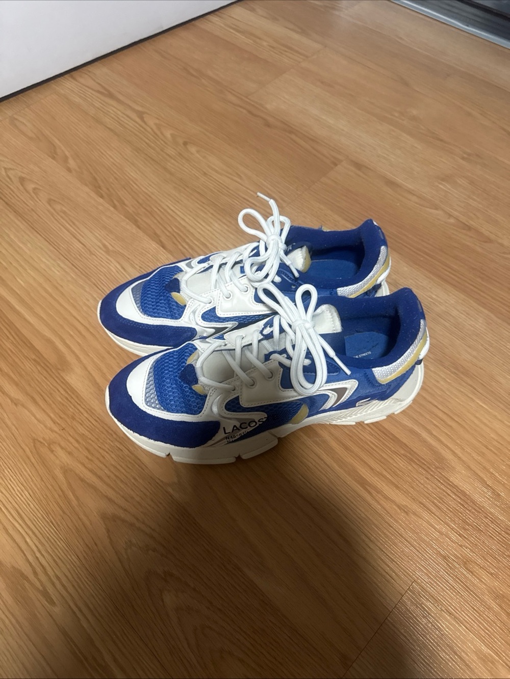 Lacoste Men's Sneakers L003 Neo Lace-up Sneakers Shoes Blue White Size 11 USED - Picture 3 of 16
